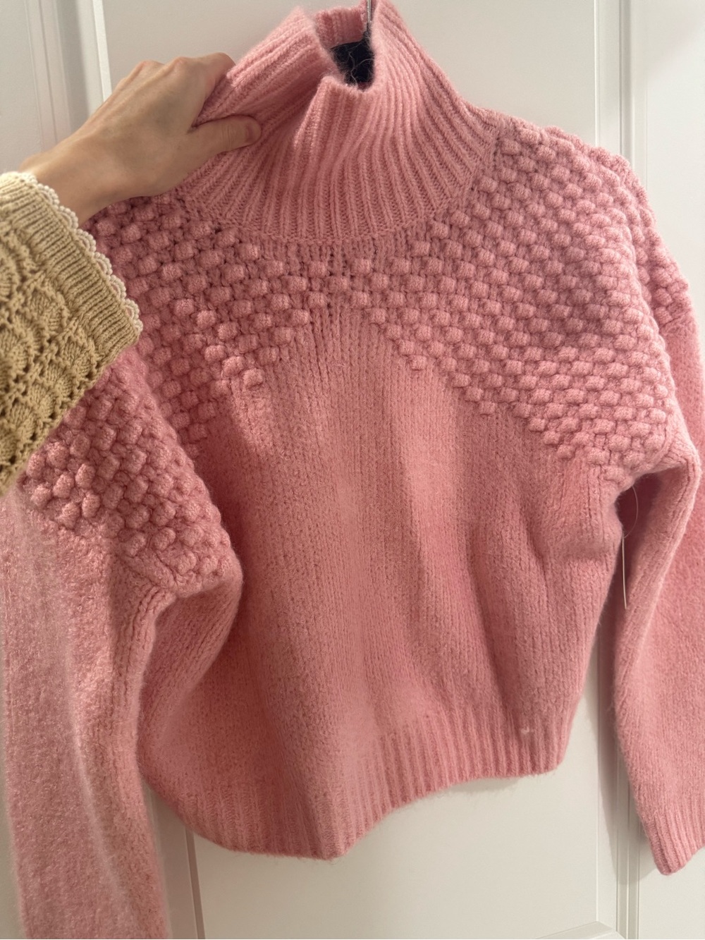 Free People Pink Textured Turtleneck Sweater